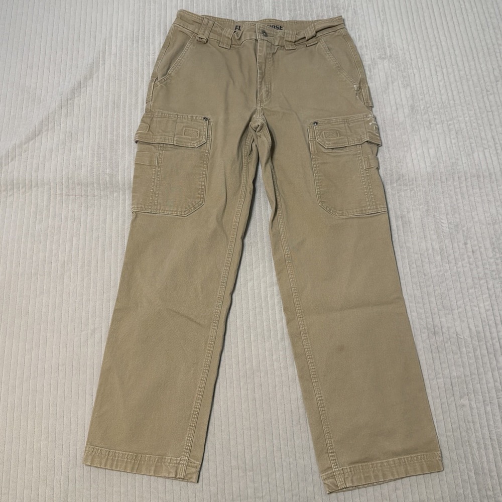 Duluth Trading Pants Mens 30x29 Beige Flex Fire Hose Canvas Trim Fit Work